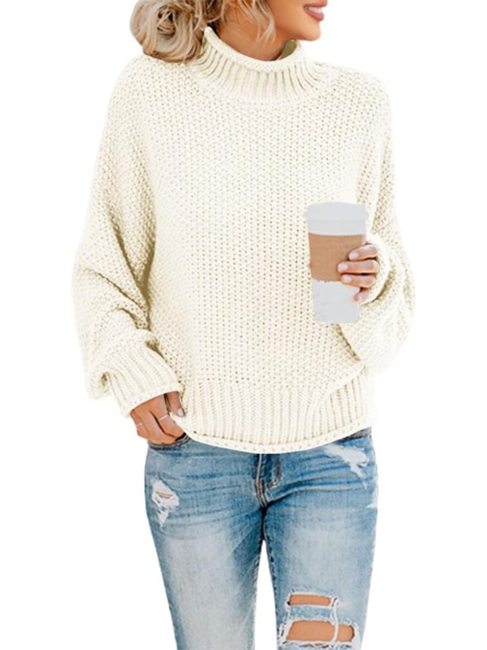 Womens Turtleneck Oversized Sweaters Batwing Long Sleeve Pullover Loose Chunky K